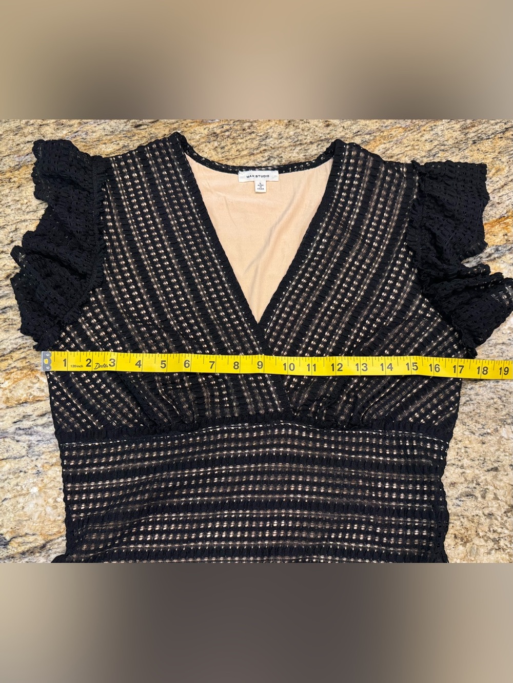 Max Studio Black Lace Flutter Sleeve High Waist V Neck Bodycon Dress Size L - Picture 9 of 11